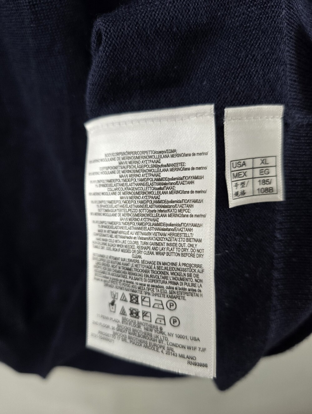 Brooks Brothers Merino Wool Long Sleeve Polo Collar Henley Sweater Navy Blue XL - Picture 9 of 9